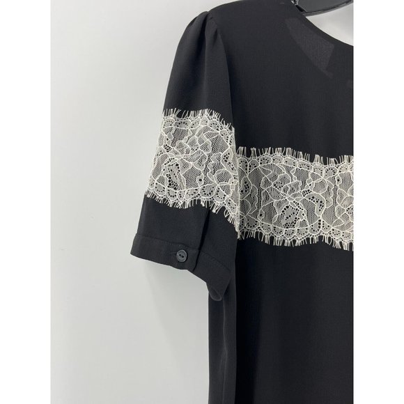 Worthington Petite Women's Black Short Sleeve Lace Trim Top Shirt Size PM - Picture 6 of 12